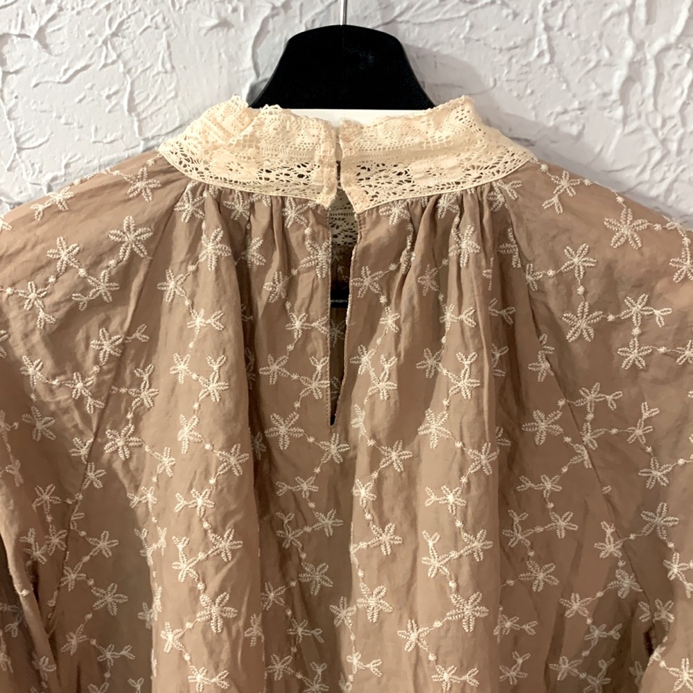 ZARA NEW Embroidered Blouse Beige Tan Small Button Cuffs Romantic Victorian - Picture 7 of 15